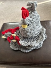 Crocheted Acrylic grey Chicken set Of 6