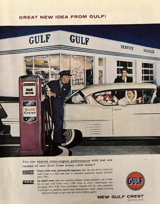1958 Gulf Crest Gasoline Performance Auto Pump Service Station VTG Print Ad