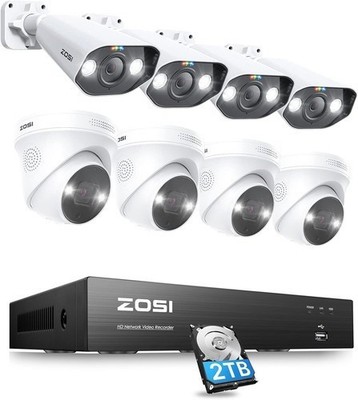 ZOSI 8CH 5MP POE NVR Überwachungskamera Set 2TB H265+ Personen Fahrzeugdetektion