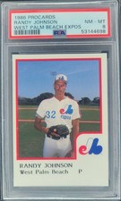 1986 Randy Johnson West Palm Beach Expos PSA 8 NM-MT MiLB rookie card RC HOF 1st. rookie card picture