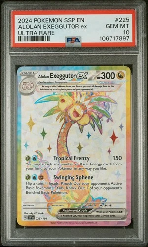 Alolan Exeggutor ex Pokémon 225/191 Sv08: Surging Sparks Holo PSA 10