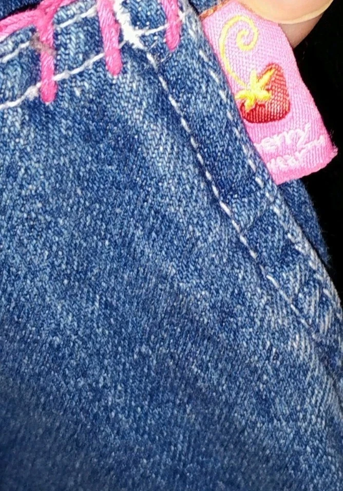 Y2K  Strawberry Shortcake 6 Young Girl Jeans Overalls Dress Denim Wear 2000's - Image 4 of 4