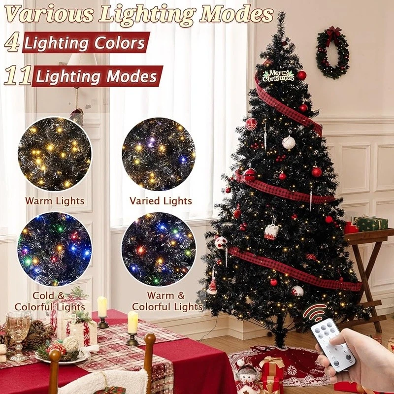 Prelit Black Christmas Tree 7.5FT Remote Control 11 Lighting Modes Timer Safe US - Image 3 of 4
