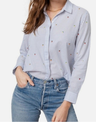 Rails Womens Taylor Blue White Stripe Embroidered Citrus Shirt MED Button  FLAW