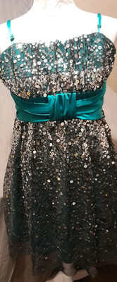 BCX Prom/wedding/dance Dress Teal Bow Sequins Juniors Sz 13 Nice Condition 