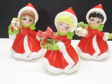VTG Christmas Assorted Girl Figurines Lot Ceramic Red Dresses D3779