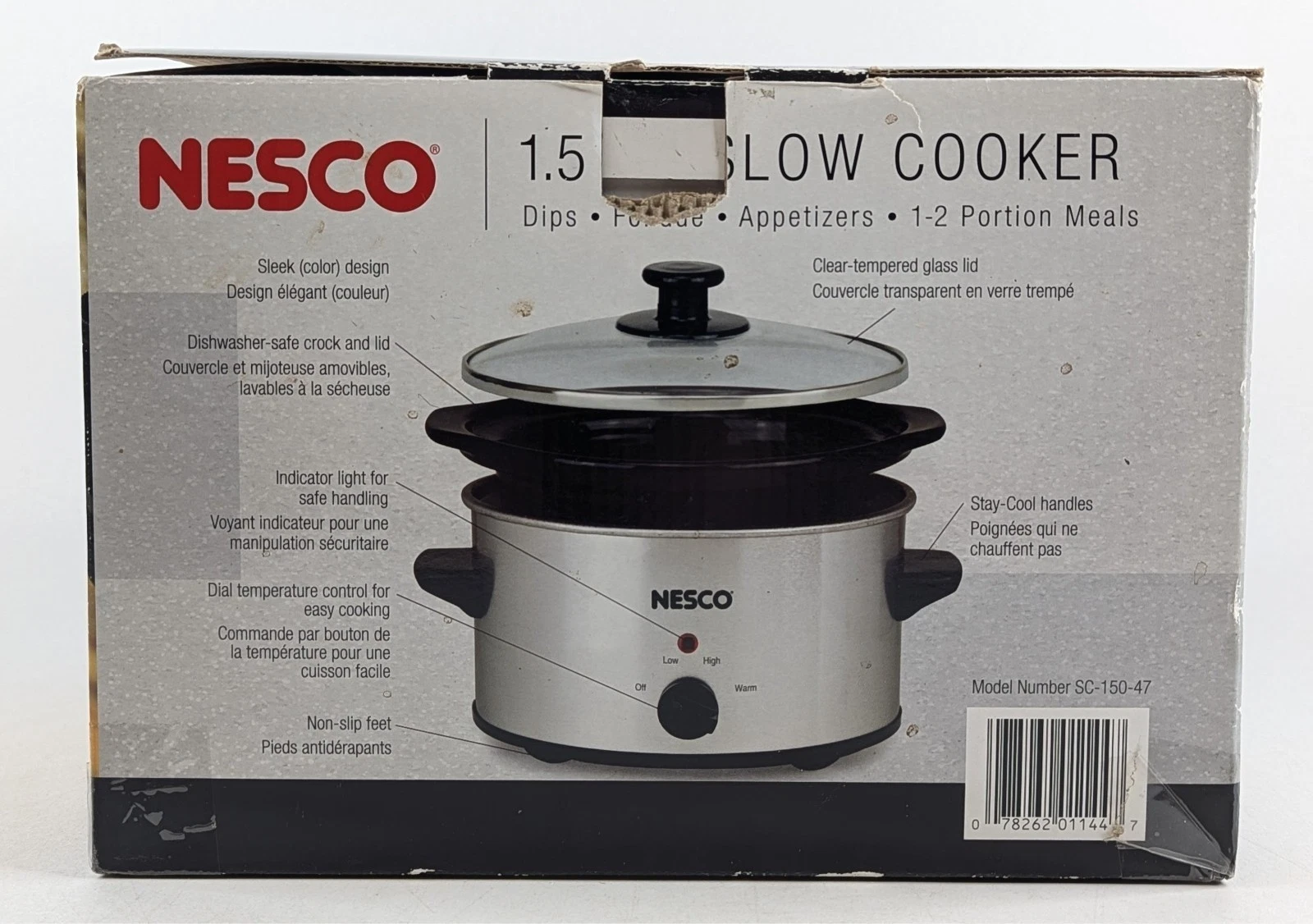 Nesco SC-150-47 1.5 Qt Oval Silver Analog Slow Cooker for Dips & Appetizers NEW