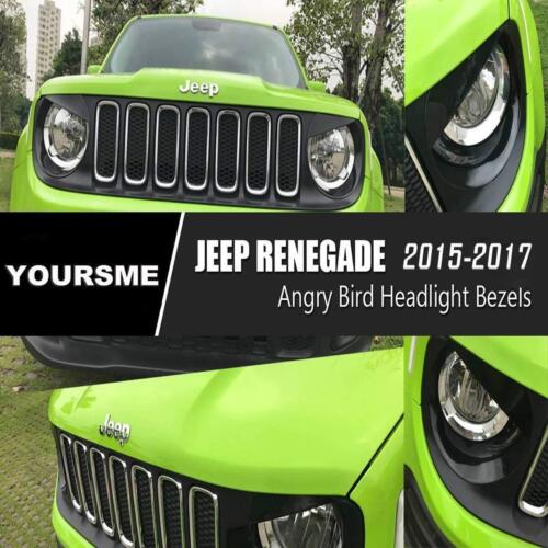Front Light Black ABS Headlight Lamp Covers Trim for Jeep Renegade 2015-2018 - Picture 2 of 10