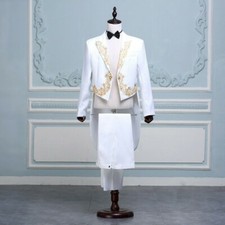 Herren Bestickt Spitze Revers Smoking Frack Anzug Jacke Hose Ball Hochzeit
