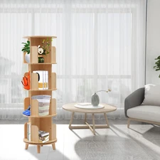 4Tier Wooden Rotating Bookshelf 360 Display Floor Standing Bookcase Storage Rack