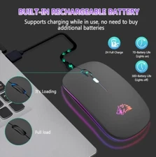 2.4GHz Bluetooth Wireless Optical Mouse USB Rechargeable RGB Mice for PC Laptop