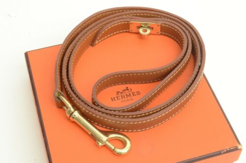 Authentic Hermes Leather GP Kelly Dog Leash Brown Lead Vintage Pet Accessory