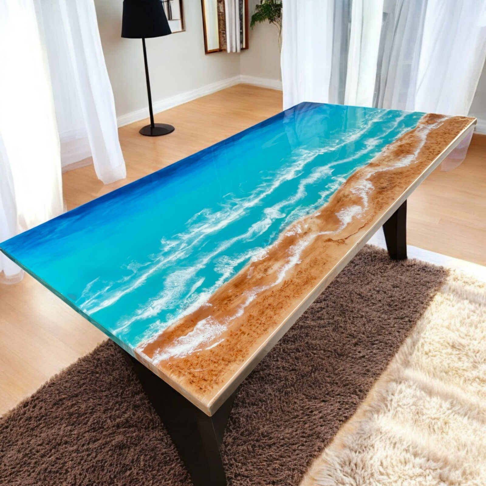 48x24 Ocean Blue Epoxy Resin Dining Table Countertop Luxury Home Decor Furniture