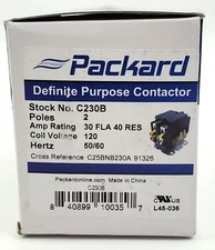 Packard C230B Definite Purpose Contactor Two Pole 30 Amp 120 Volt Coil 