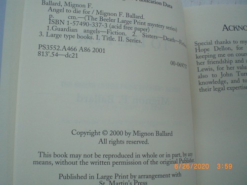 An Angel To Die For Beeler Mystery Large Print Mignon F. Ballard Hardcover - Imagen 3 de 4