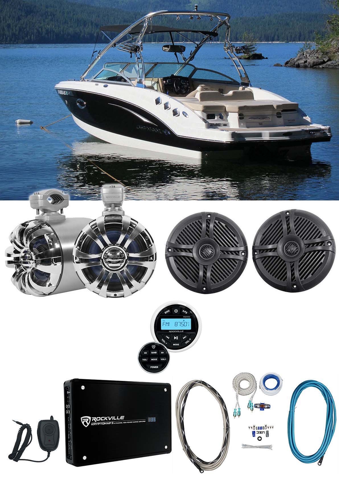 Морской вейкборд Rockville 65 поворотныйКоаксиальные динамики Ресивер Усилитель Провода 81490₽