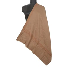 Sanskriti Vintage Long Brown Pure Woolen Shawl Handmade Suzani Scarf Stole