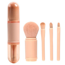 Small Makeup Brush Set Pink - 4 in 1 Portable Travel Lip Brush, Highlight Brush,