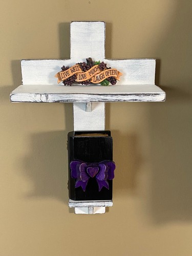 Rustic Handmade Distressed Wood 2 Shelf Wall Cross Country Primitiv Shabby Chic - Picture 12 of 12