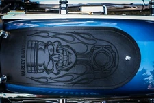 Rear Fender Bib Panel Harley Davidson Softail Black Leather Fire Piston Skull  