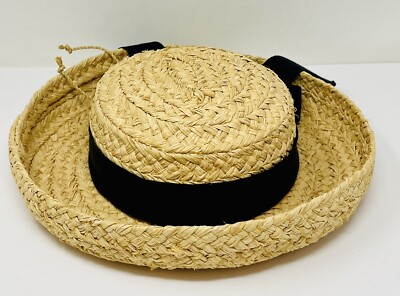 Helen Kaminski Classic 5 Raffia Straw Hat Black Ribbon Bow  display picture 2
