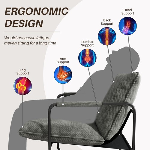 Sling Accent Chair Living Room Armchair Metal Frame Chair Storage Pocket Chair - Picture 13 of 28