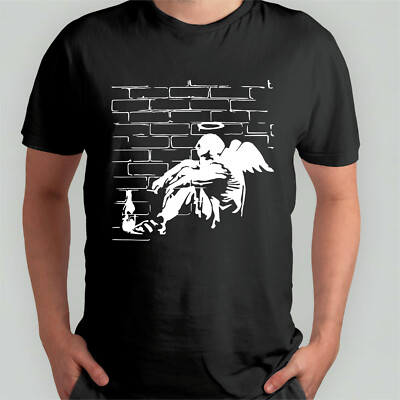 Banksy Drunken Angel Herren Streetwear Kunst Geschenk Xmas Fallen Angel Top T-Shirt