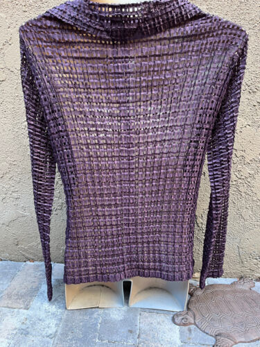 ISSEY MIYAKE dunkel lila Blumenkohl Langarm Hemd mit Knöpfen - Damen Gr. S - Bild 2 von 9