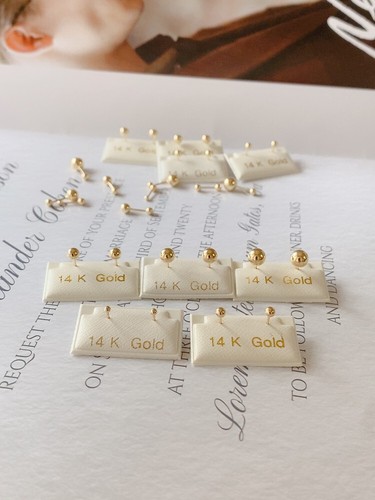 14K Yellow Gold Dainty Round Ball Stud Earrings Screw Back - New for Women - Picture 9 of 23
