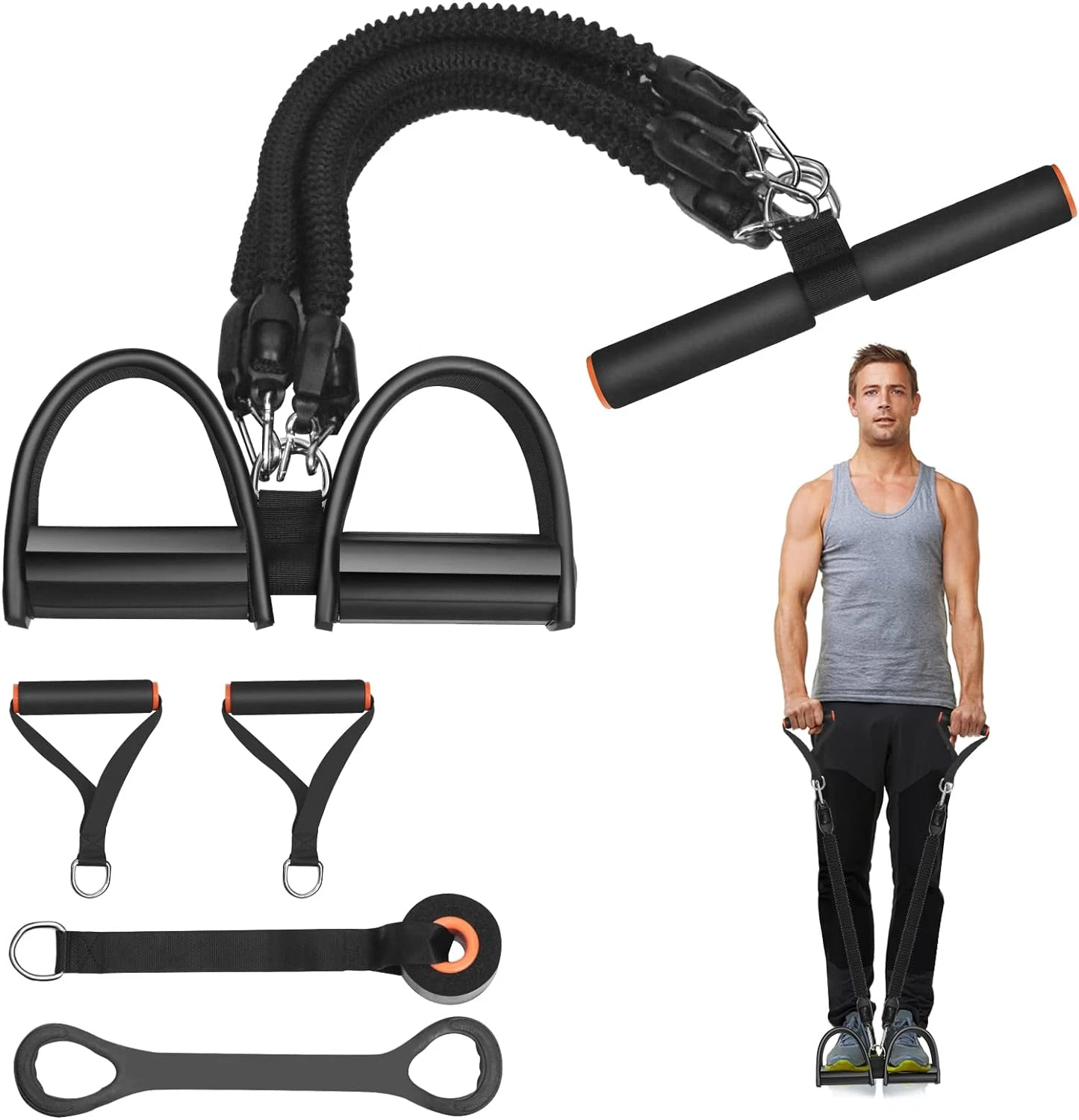 Pedal Resistance Band, Exercise Bands with Handles, Elastic Sit up Pull Rope, Wo