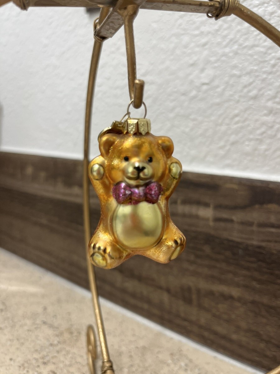 VTG Baby Girl Bear Glass Ornament Department 56 Glitter Golden 2