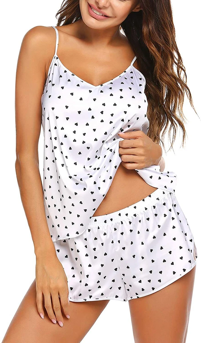 Ekouaer Pajamas Set Sexy Sleepwear Womens Silk Lingerie Sexy Back