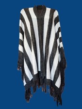 BRAND NEW, ALPACA WOOL, RUANA, SHAWL, CAPE, ONE SIZE, STRIPED CHARCOAL GRAY