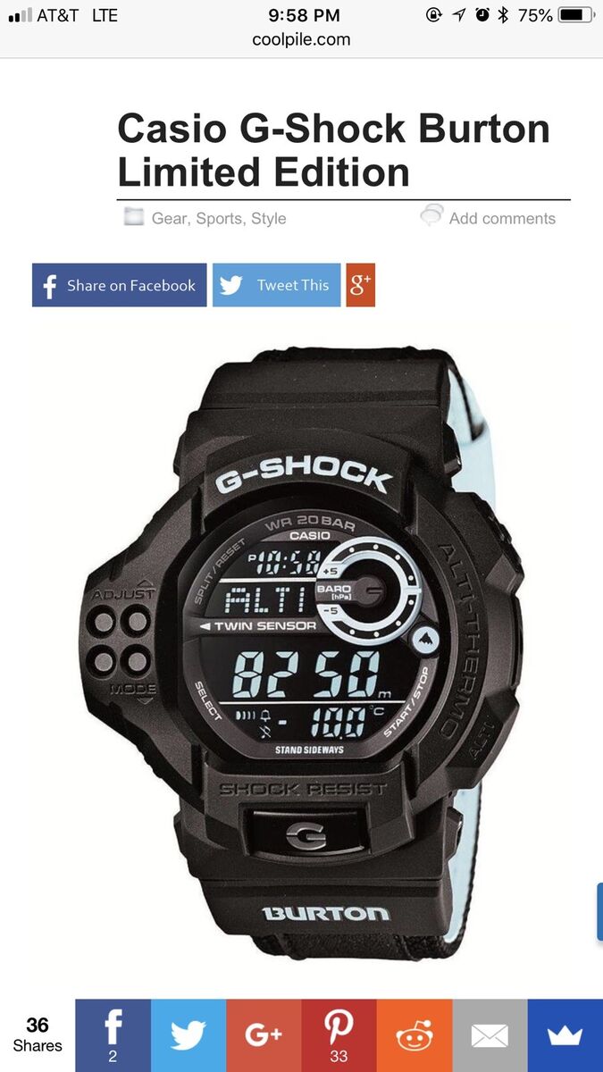 USA Seller Burton Snowboard Casio Watch G-Shock GDF-100BTN USA Seller Burton Snowboard Casio Watch G-Shock GDF-100BTN