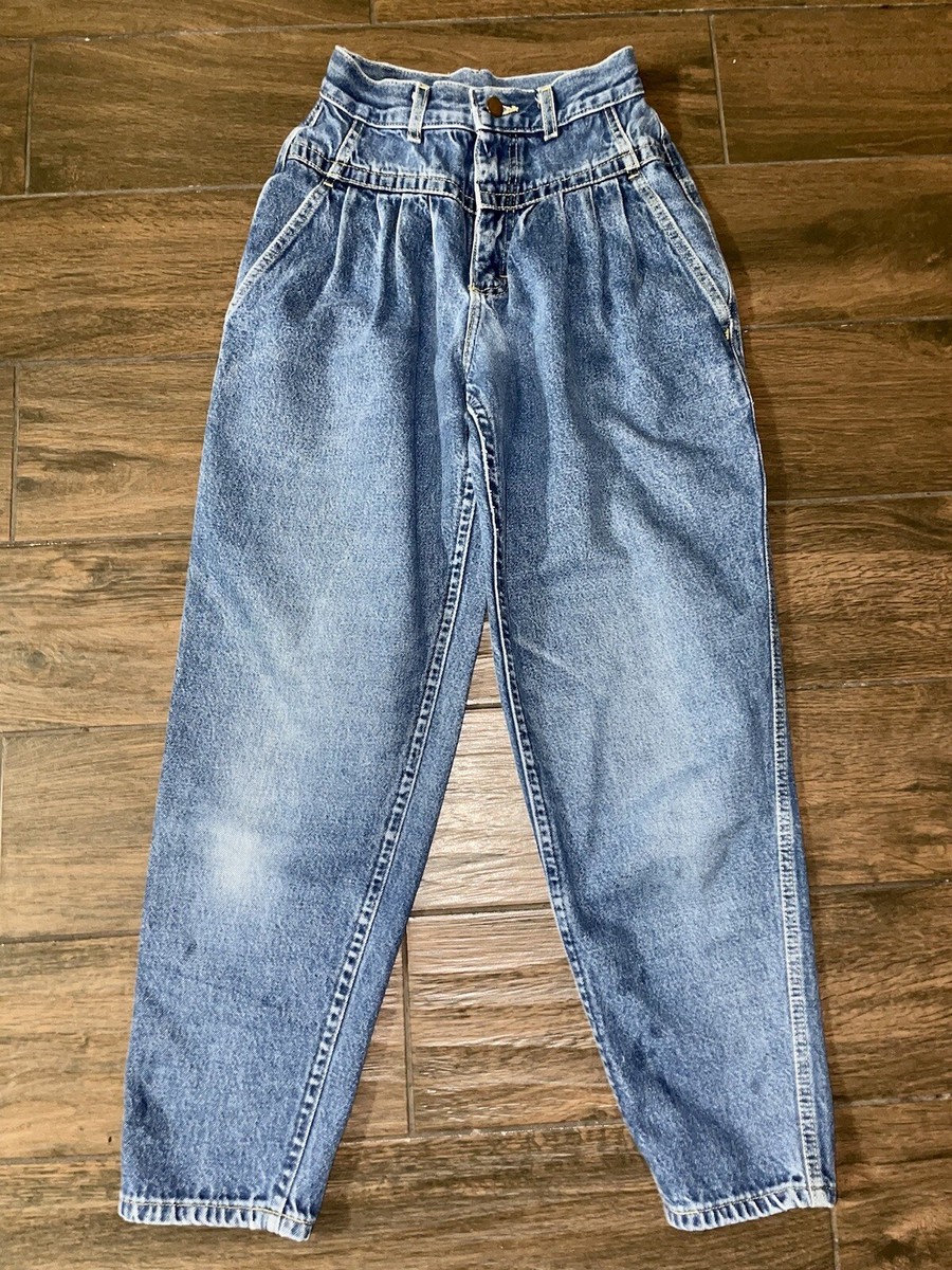 【SALE】LOOSE DENIM JEANS WITH PRESSED PLEAT Vintage 80s Lee Pleated Front High Rise Tapered Mom Jeans