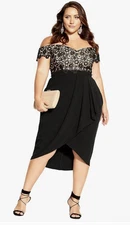 CITY CHIC Plus Size Lace Glamour Dress Black M/18 NWT