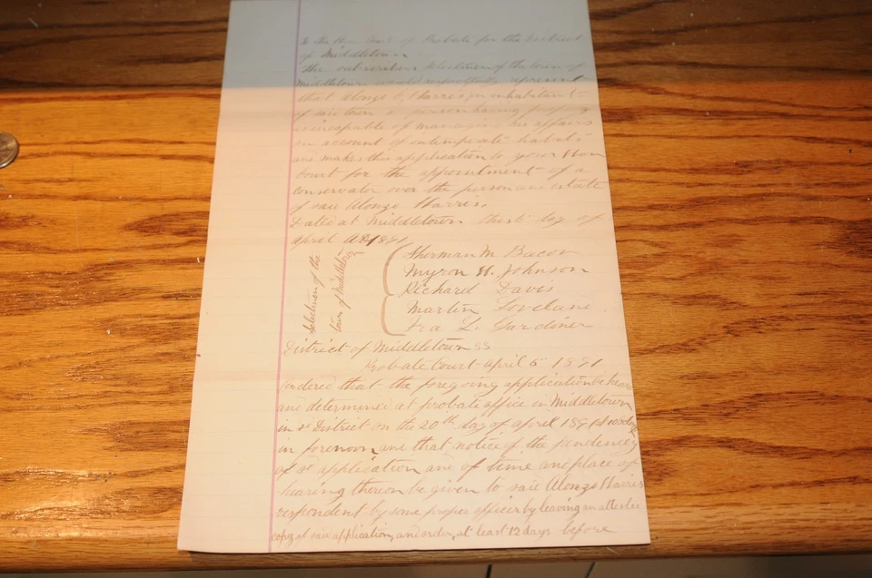 1891 antique legal document handwritten manuscript probate of Middletown Conn.** - Image 3 of 4