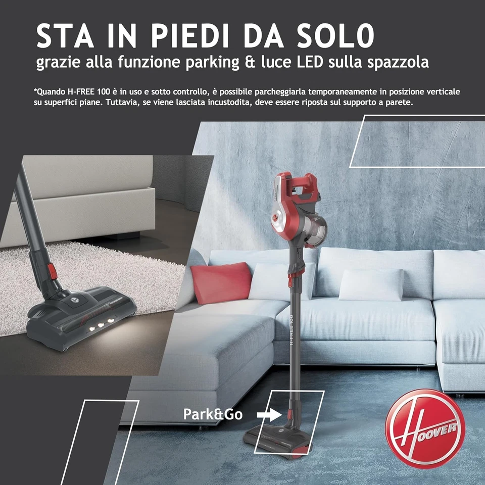 Hoover HF122RH 011 0,9L Scopa Elettrica Senza Filo - Argento/Rosso - Immagine 3 di 4