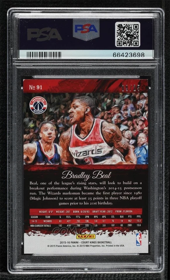 2015-16 Panini Court Kings Sapphire /25 Bradley Beal #91 PSA 8 - Image 2 of 2