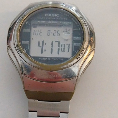 Casio Wave Ceptor Digital Armbanduhr Quarz Edelstahl silber Alarm Weltzeit 50m