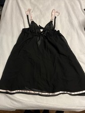 Babydoll In Black With Pink Satin Straps And Peep Holes Size 12 Roughly
