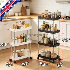 Slim 3/4 Tier Rack Trolley on Wheels Roll Cart Kitchen Storage Shelf Organiser