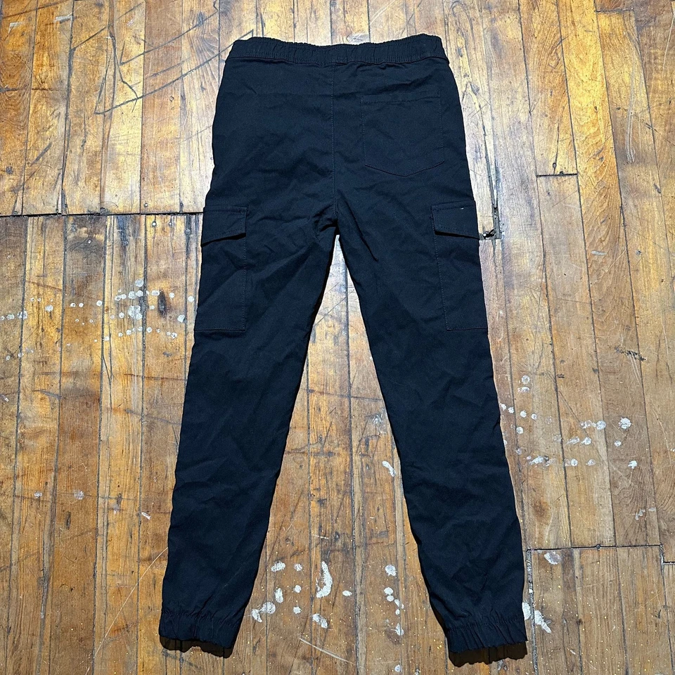 Pantalones de Carga Pública Niños M Negros Calce Ajustado Pierna Cónica Cintura Elástica Cordón Foto 2 de 4