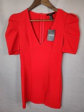 Forever 21 Red V-Neck Mini Dress with Puff Sleeves