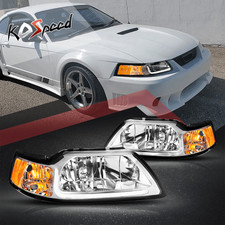 Led Drl Bar Chrome Housing Amber Corner Headlight Lamps For 99-04 Ford Mustang