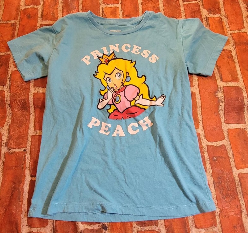 Super Mario Princess Peach Girls Blue T Shirt Sz 7/8 7 8 Guc