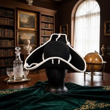 Black Felt Tricorn Pirate Hat White Rope Trim Colonial Cosplay Costume hat