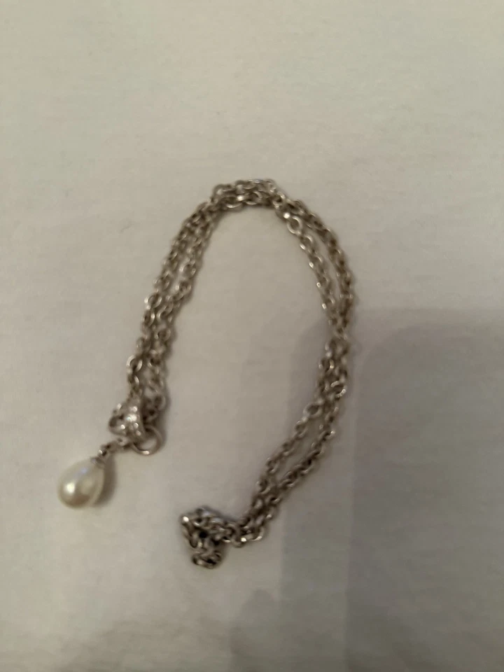 Thomas Sabo silberne kurze Halskette mit Strass Charmeinhänger und Perlencharm - Bild 3 von 4