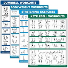 4 Pack Workout Charts: Dumbbell, Bodyweight, Stretching  Kettlebell 18  X 24  