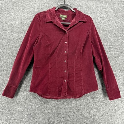 Eddie Bauer Shirt Womens L Corduroy Maroon Button Up Casual Western Barn Farm